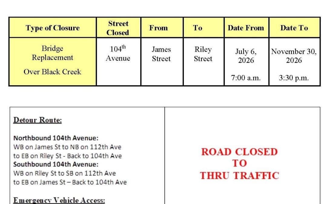 Road Closure – Black Creek Bridge